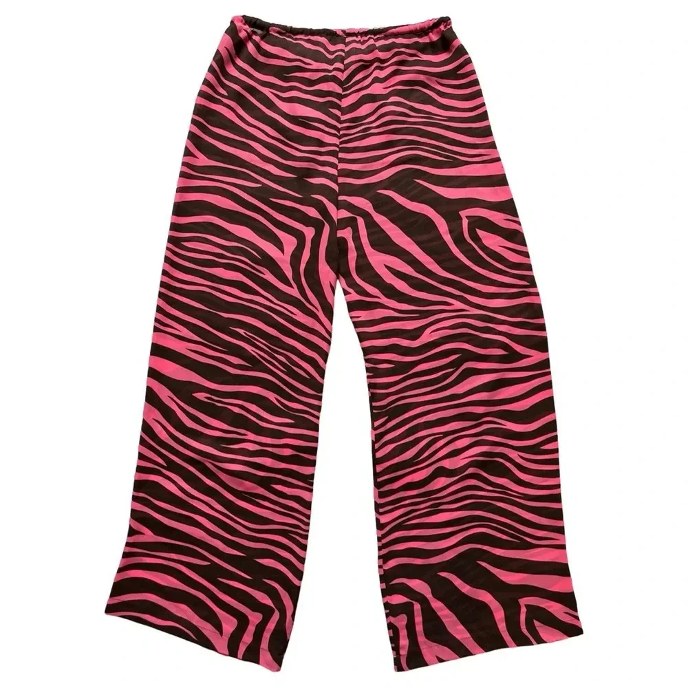 Michael Kors Semi Sheer Pink & Brown Zebra Print Swim Suit Cover Up Wide Leg